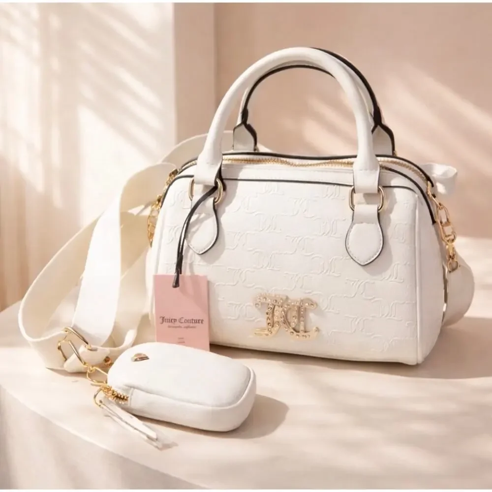 JUICY COUTURE Monogram/Gold White Satchel Bag With Bonus Mini Bag NWT